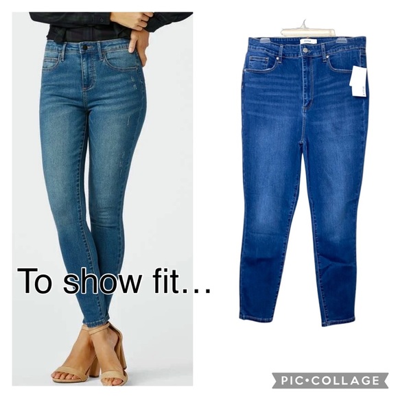 JustFab Medium Wash High Rise Skinny Distressed Jeans Size 34” NWT! - Picture 1 of 13